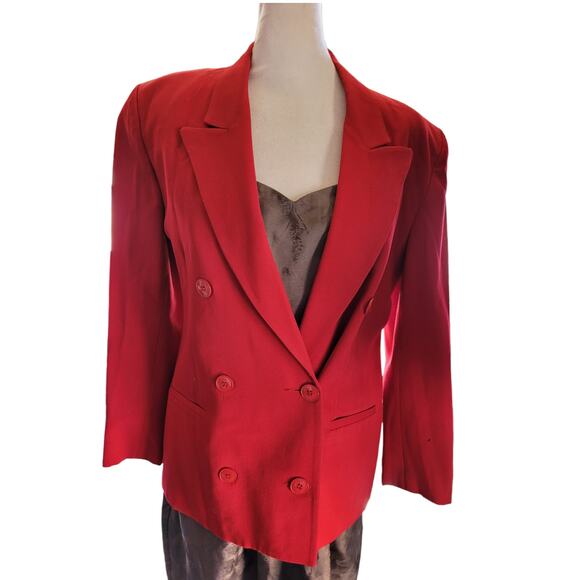 JONES NY Women's Red Wool Blazer Jacket Sz Small Petite Double Breasted Woolmark - Picture 1 of 9